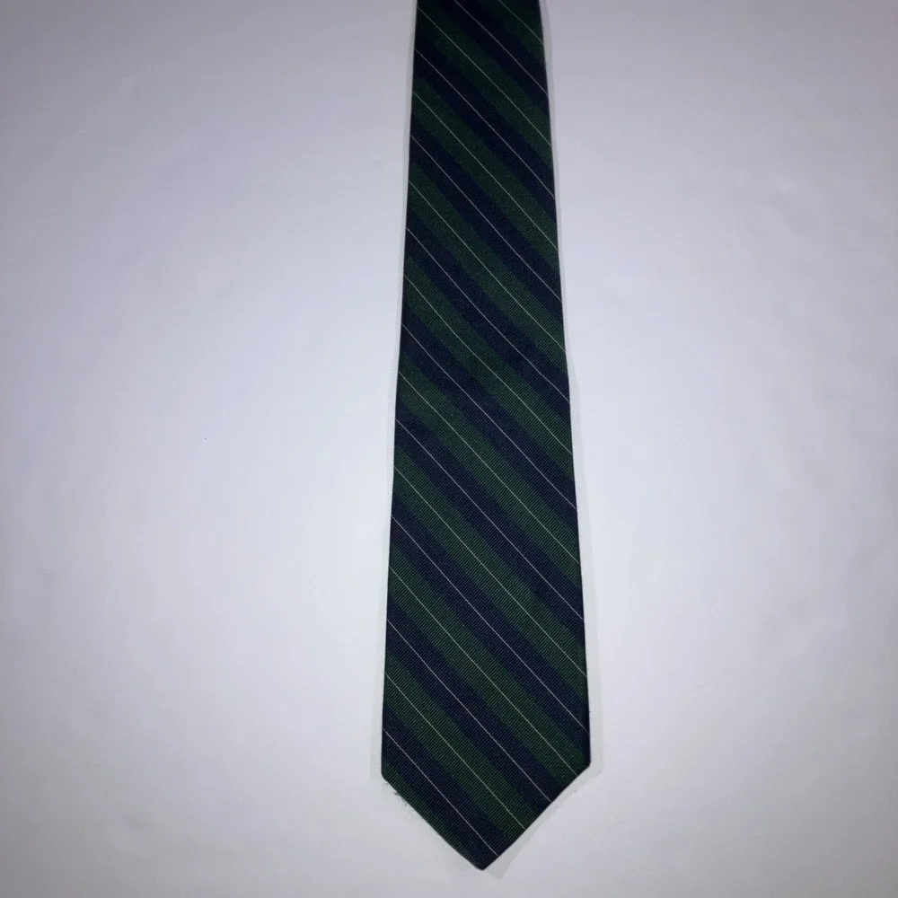 Robert Talbott‎ Silk Tie Navy Blue Green Repp Stripe USA Designer Classic